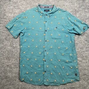 Roark Revival Mens XL Short Sleeve Button Down Shirt Teal Embroidered Geometric